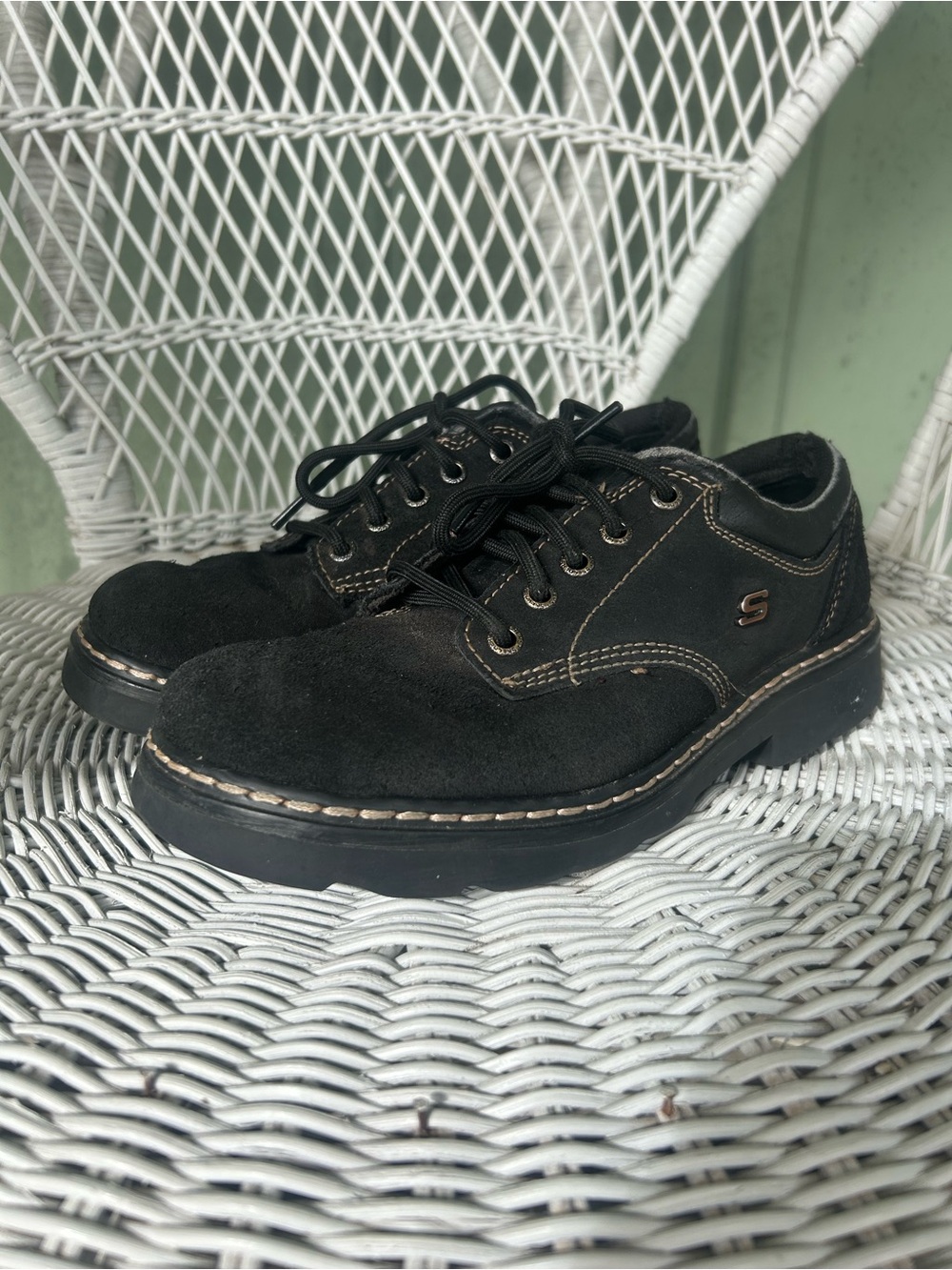 Skechers Black Suede Lace-Up Casual Oxfords
